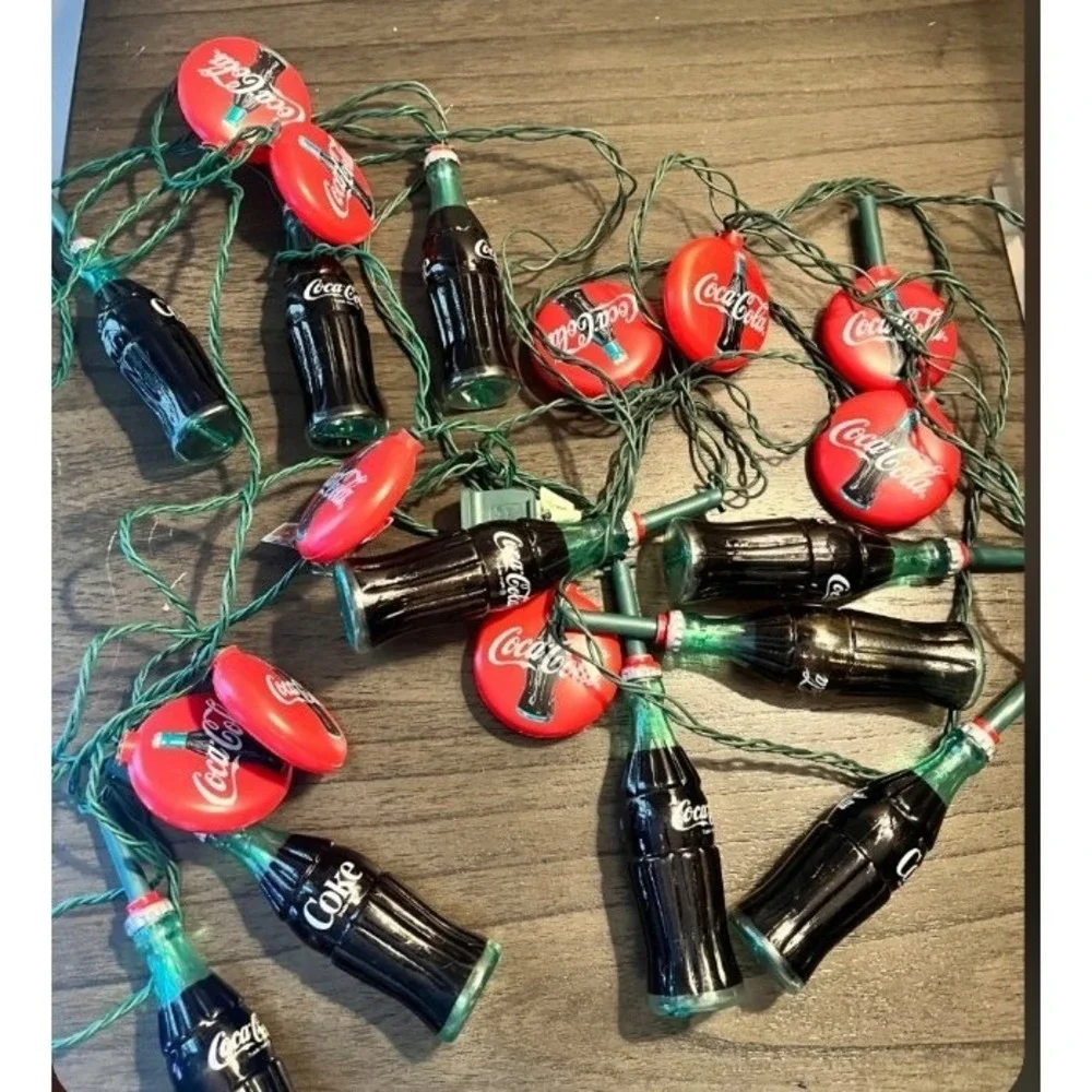 Vintage Coca-Cola Bottle & Logo Christmas String Lights 20 Light Set Tested
